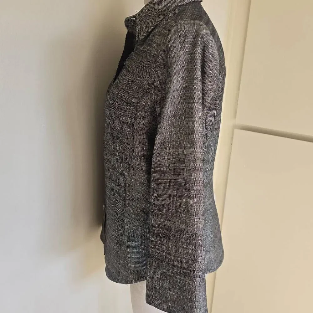 Linda Allard for Ellen Tracy Blk/Grey Linen/Silk Shirt/ Jkt., NWOT, Sz. 8 P